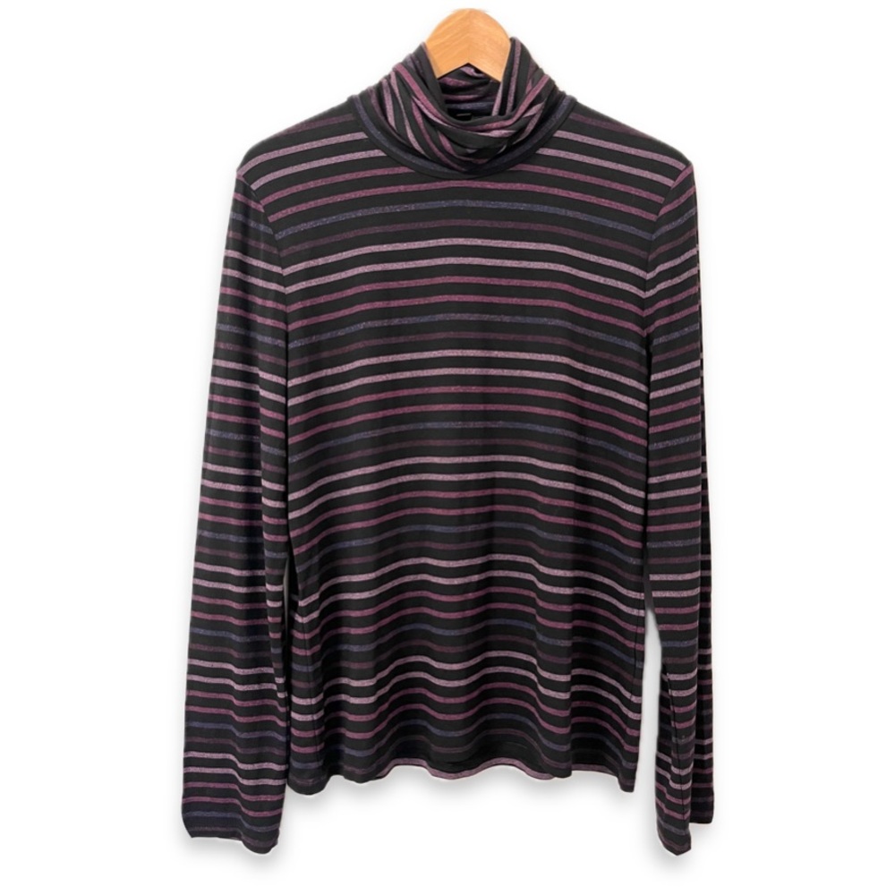 Veronica Beard Audrey Metallic Stripe Turtleneck XL Black Fuchsia